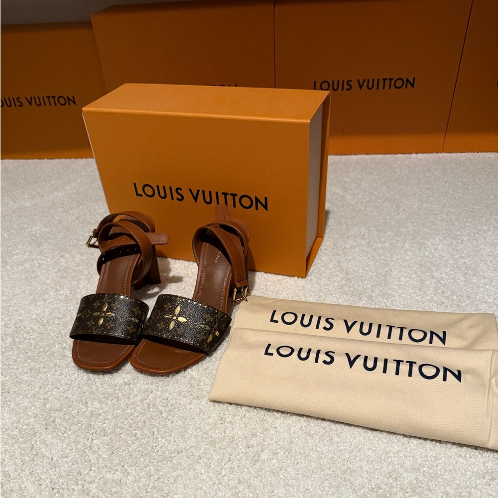 Barely worn Louis Vuitton Silhouette Monogram Brown Sandal size 10
